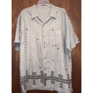 Mens Beige Raw Edge Sportswear Button Up Short Sleeve Shirts No Tag Sz Large?